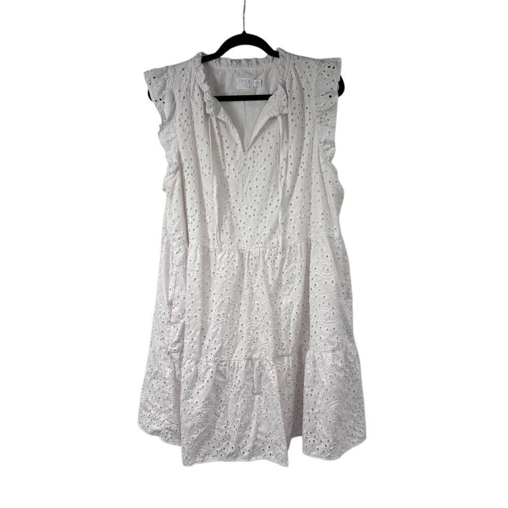 Time and Tru White Cotton Blend Eyelet Embroidered Dress Womens XL